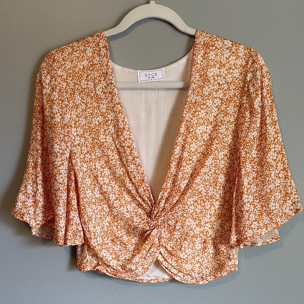 Sage the Label Women's Orange and White Floral Blouse
